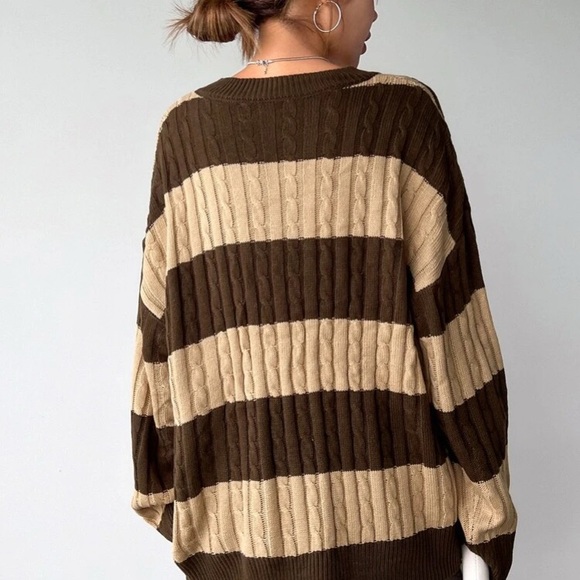 Cute Brown Stiped Knitted Sweater - Picture 3 of 8